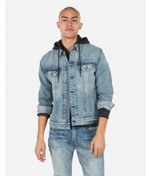 Express Mens Hooded Stretch Denim Jacket