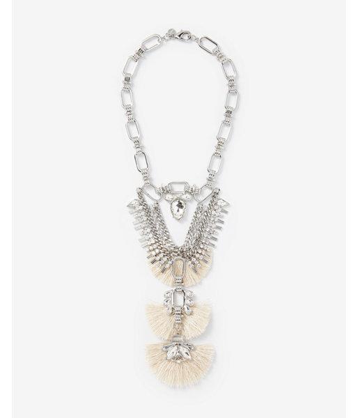 Express Womens Rhinestone Tassel Bib Necklace