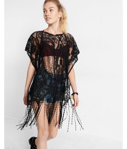 Express Lace Fringe Poncho