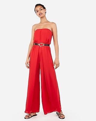 Express Womens Strapless Wide Leg Palazzo Jumpsuit