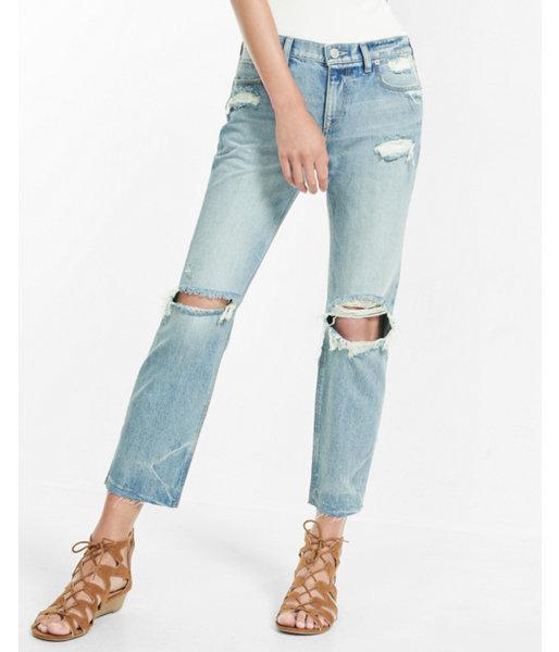 Express Womens Distressed Raw Hem Rigid Girlfriend Jeans