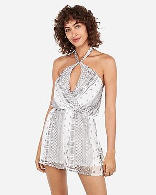 Express Womens Metallic Cross-neck Open Back Romper