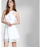 Express Womens Crossover Halter Crocheted Hem Fit And Flare Dress