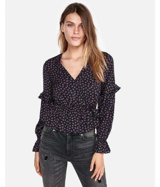 Express Womens Floral Surplice Wrap Ruffle