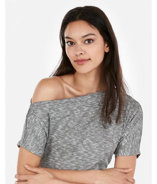 Express Womens Marled Off The Shoulder Ribbed Tee