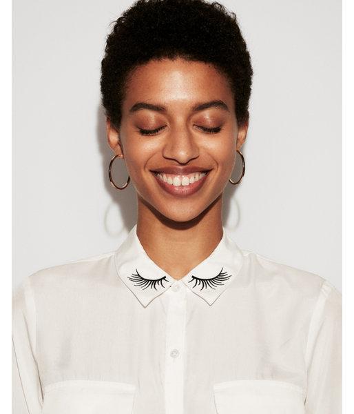 Express Womens Eyelash Embroidered City Shirt By Express
