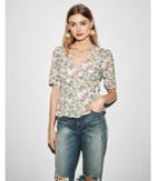Express Womens Floral V-neck Tie Back Puff