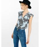 Express Womens Medallion Floral V-neck Flutter Cap