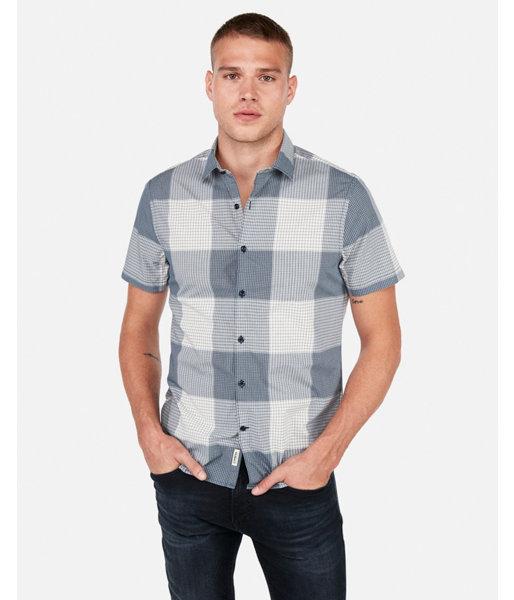 Express Mens Slim Plaid Checker Button-down
