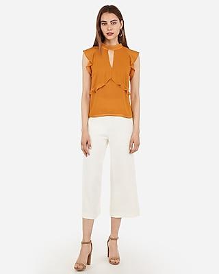 Express Womens Ruffle High Neck Cut-out Top