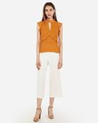 Express Womens Ruffle High Neck Cut-out Top