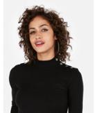 Express Womens Buttoned Mock Neck Ribbed Tee