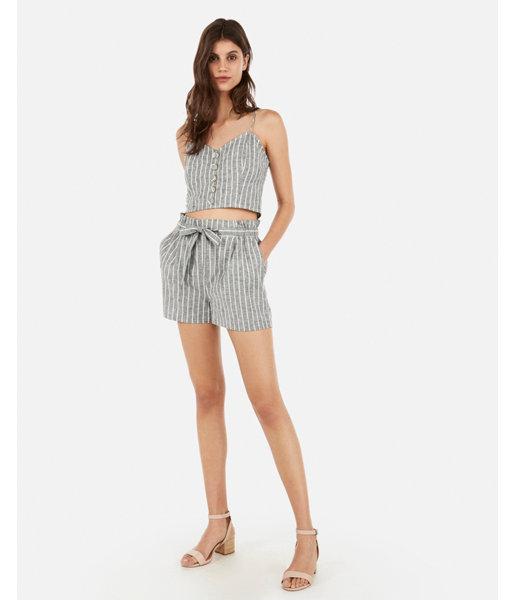 Express Womens Button Front Cropped Linen-blend Cami