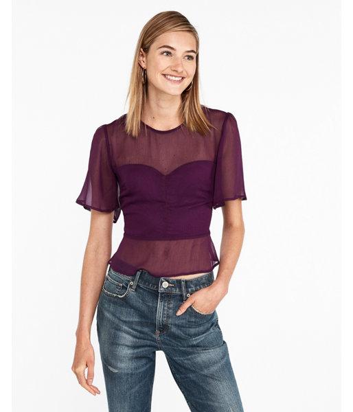 Express Womens Smocked Bodice Peplum Abbreviated Blouse