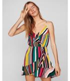 Express Womens Multi Stripe Ruffle Wrap Cami Dress