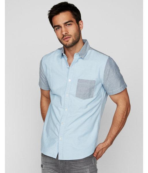 Express Mens Slim Color Block Short Sleeve Oxford