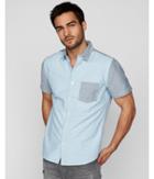 Express Mens Slim Color Block Short Sleeve Oxford