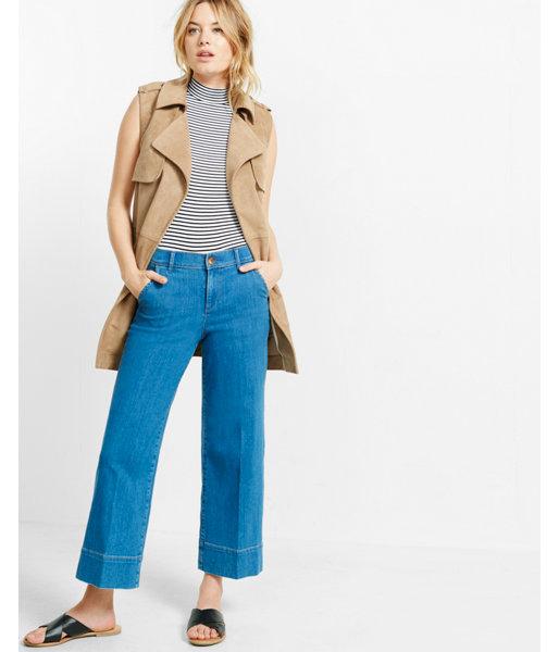 Express Womens Tan Sleeveless Faux Suede Trench Coat