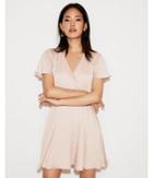 Express Womens Express Womens Petite Satin Surplice Flutter Sleeve Fit And Flare Dress