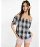 Express Womens Plaid Off The Shoulder Blouse