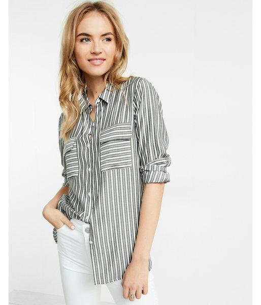 Multi Stripe Round Hem City Shirt By Express