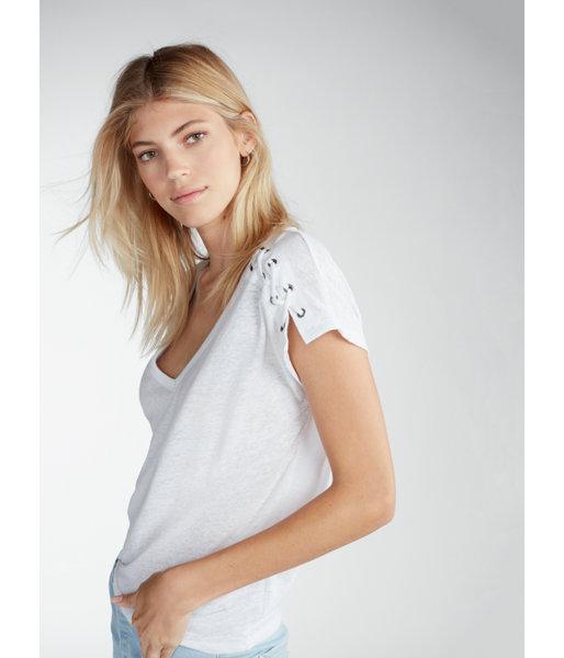 Express Lace-up Shoulder Linen-blend Tee