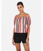 Express Womens Striped Off The Shoulder Back Bow Top