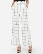 Express Womens Express Womens High Waisted Windowpane Print Belted Wide Leg Palazzo Pant