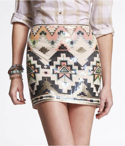 Express Womens Sequin Embellished Mini Skirt