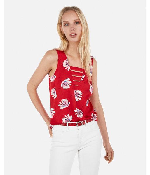 Express Womens Floral Satin Bar Front Split Back Tank