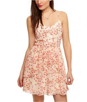 Express Womens Floral Chiffon Ruffled Babydoll Dress Pink