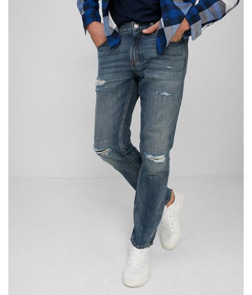 Express Mens Skinny Medium Wash Destroyed Soft Cotton Jeans