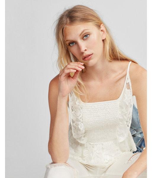 Express Smocked Lace Ruffle Peplum Cami