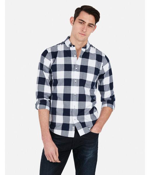 Express Mens Classic Checker Print Soft Wash Button-down