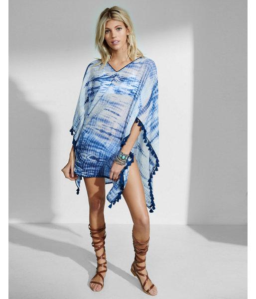 Express Womens Tie Dye Tassel Fringe Poncho