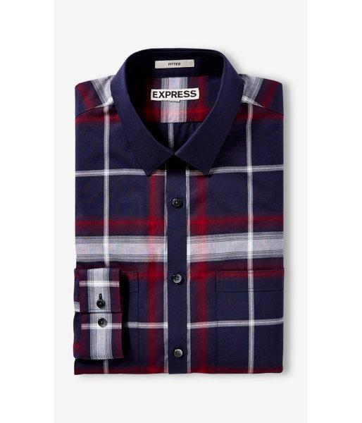 Express Men's Dress Shirts Contrast Collar Plaid Black Going Out