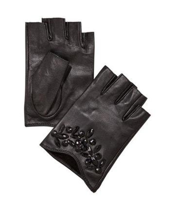 Womens Rhinestone Studded Leather Fingerless Gloves Black S/m