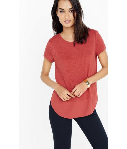 Express Women's Tees Slub Mixed Fabric Shirt