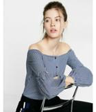 Express Striped Button Front Off The Shoulder Cotton Blouse