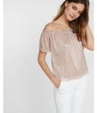 Express Metallic Pleated Off The Shoulder Blouse