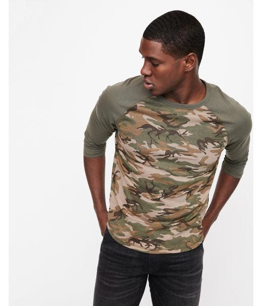 Express Mens Camo Cotton Crew Neck Baseball Tee