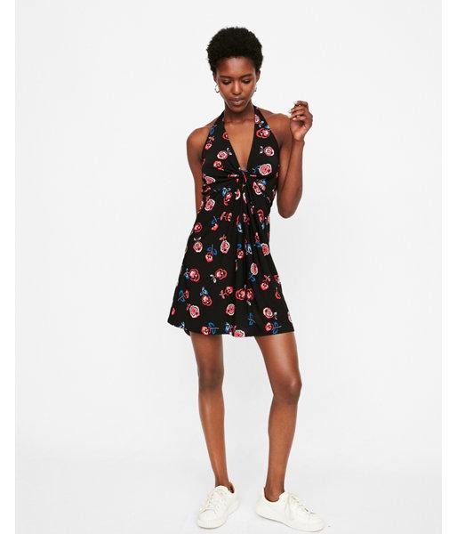Express Womens Floral Knot Front Halter Dress