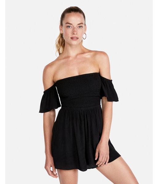 Express Womens Off The Shoulder Smocked Bodice Romper