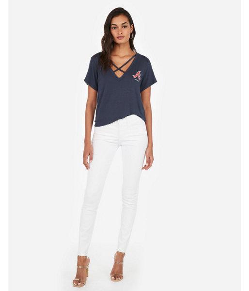 Express Womens Atlanta Braves Soft Strappy Boyfriend Tee