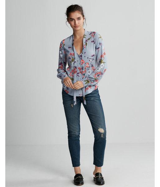 Express Floral Fitted Tie Neck