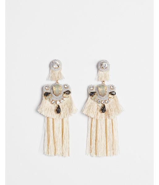 Express Womens Embellished Tassel Drop Earrings
