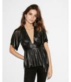 Express Womens Metallic Wrap Top