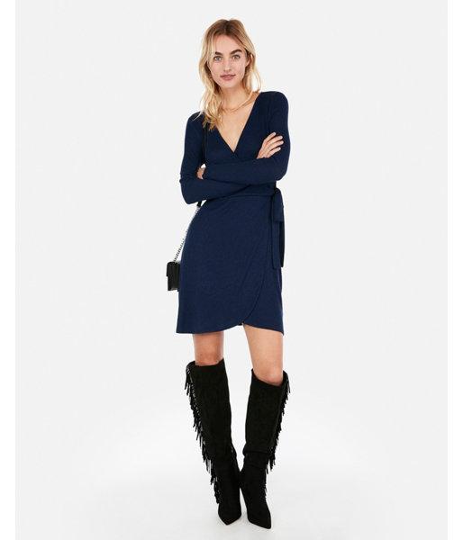 Express Womens Cozy Ribbed Wrap Dress