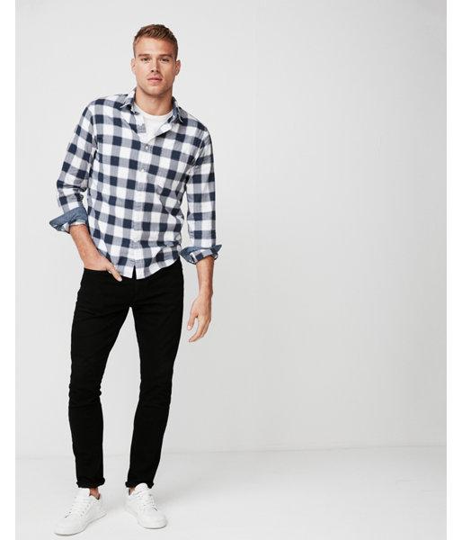 Express Mens Plaid Cotton Button-down