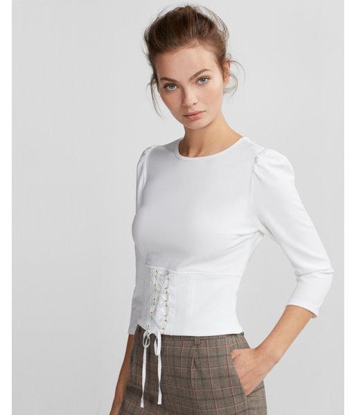 Express Womens Petite Long Sleeve Corset Front Top
